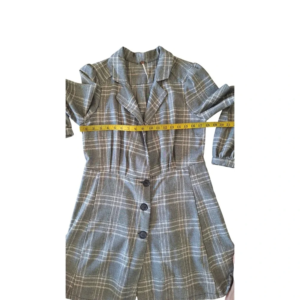 Free People Grey Glen Plaid Blazer Mini Dress Long‎ Sleeve Empire Waist Size 6